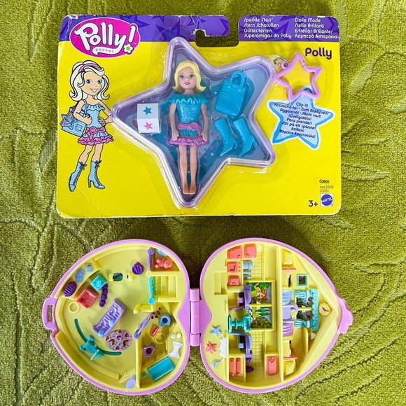 Mattel Polly Pocket Sparkle Stars 2003 NEW Bluebird Pink Heart Compact 1994 VTG - Picture 1 of 11